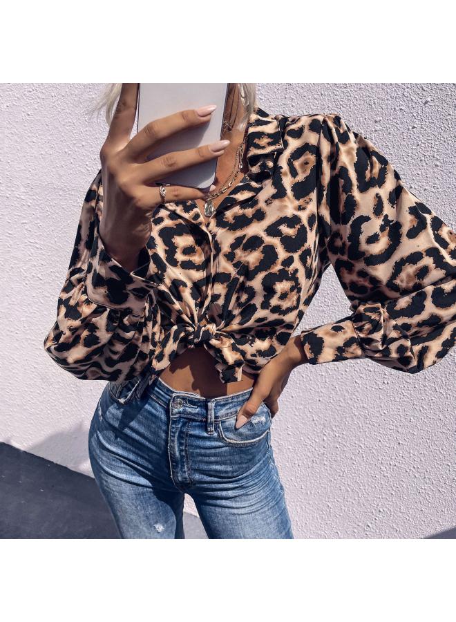VUELO New European And American Style Shirt Street Long Sleeve Lapel Independent Station Leopard Print Shirt For Women - Image 3