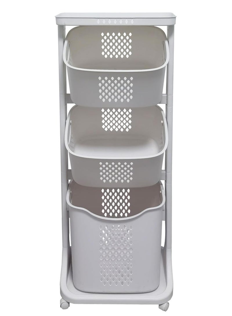 DubaiGallery Laundry Basket with Wheels and 3 Layers for Clothes Storage,Multi-functional Kitchen,Bathroom Laundry Hamper - Image 2