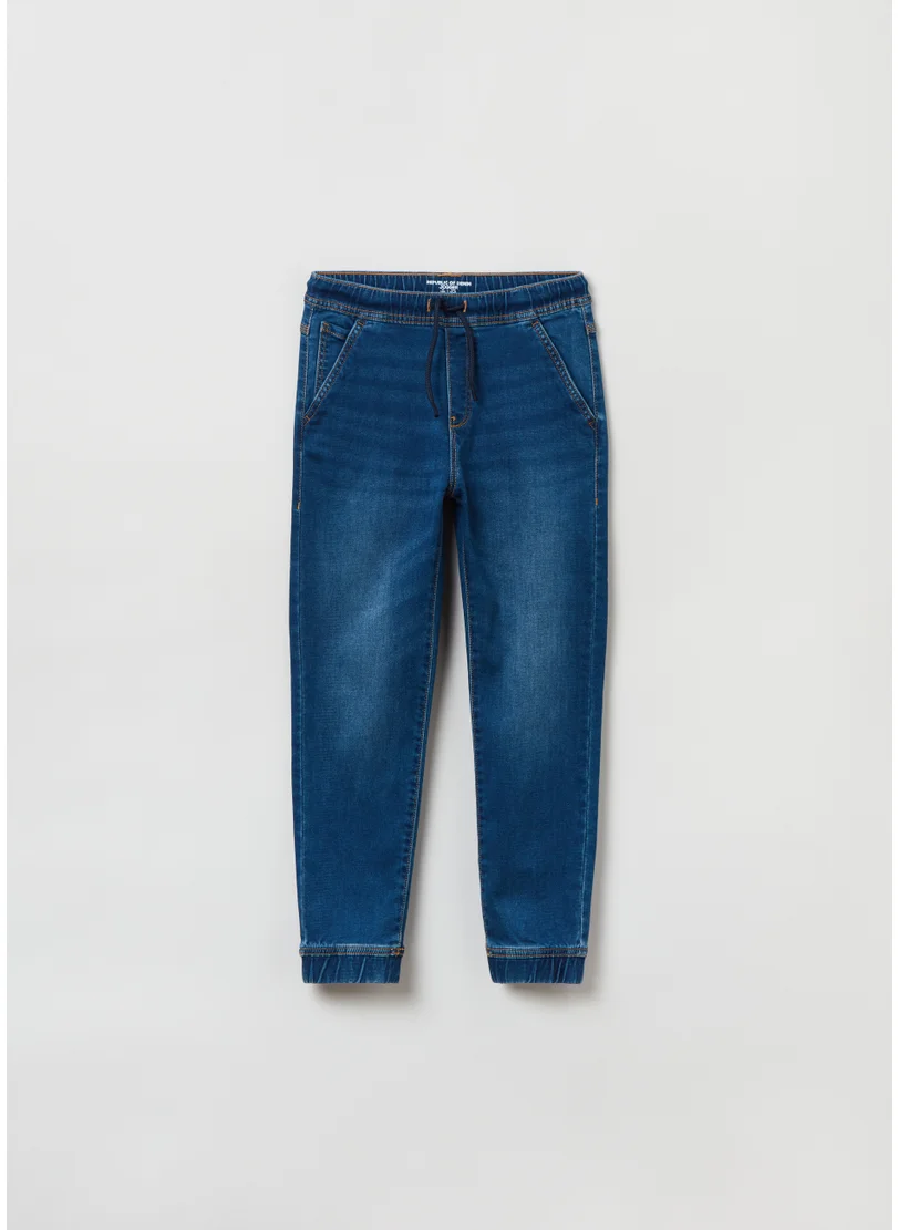 او في اس French terry denim joggers