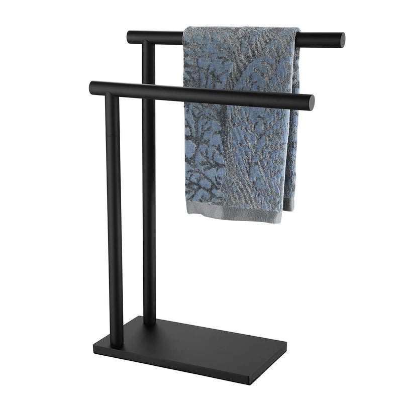 JQK JQK Hand Towel Holder Stand Black Modern Tree Rack Free Standing for Countertop with 12 Inch 2 Bars 304 Stainless Steel Matte Black HTT172PB 