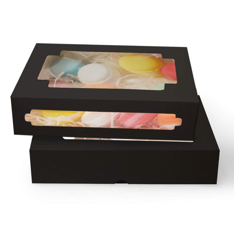 qiqee 36Packs Autopop Black Cookie Boxes for Gift Giving 8x53x2 inch Black One Second Fold Bakery Box with Window Treat Box for Donuts Candies and Biscuit