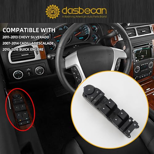 Dasbecan 20835553 Power Window Door Lock Switch Driver Side Compatible with 2011-2013 Chevy Silverado| 2007-2014 Cadillac Escalade| 2010-2016 Buick Encore Replaces# 15093440 15906881 - Image 5