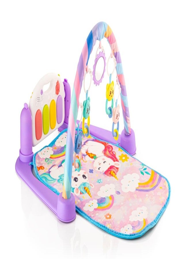 Yetli 5 in 1 Musical Keyboard Mat Piano Gym Mat & Fitness Rack, Musical and Hanging Toys, Early Learning Infant Play Mat for Newborns and Toddlers (Purple) - Image 1