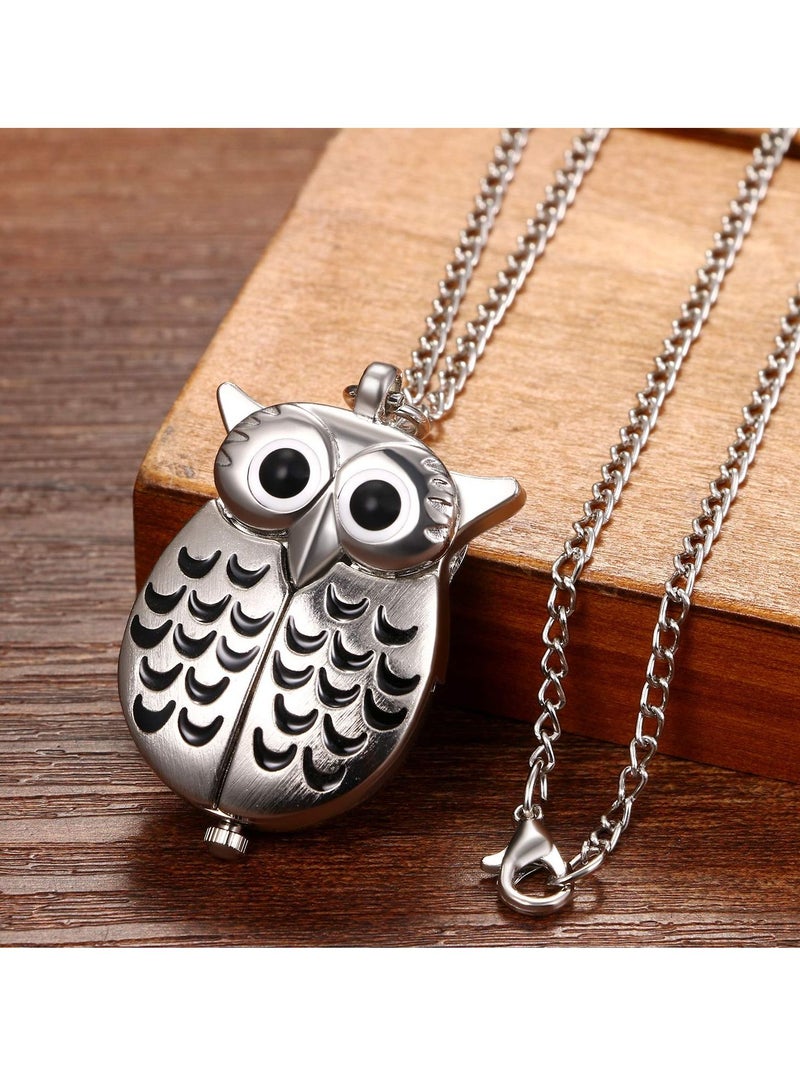 SYOSI ساعة جيب فريدة من نوعها على شكل بومة من البرونز العتيق، سلسلة قلادة هدية للبنات والأولاد والأطفال - Image 2