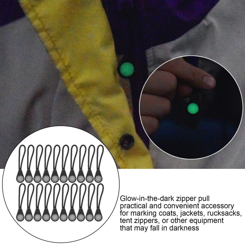 20 Pcs Glow In The Dark Zipper Pullers Black Plastic 6cm Anti Lost Keychains For Outdoor Backpack Camping - Image 4