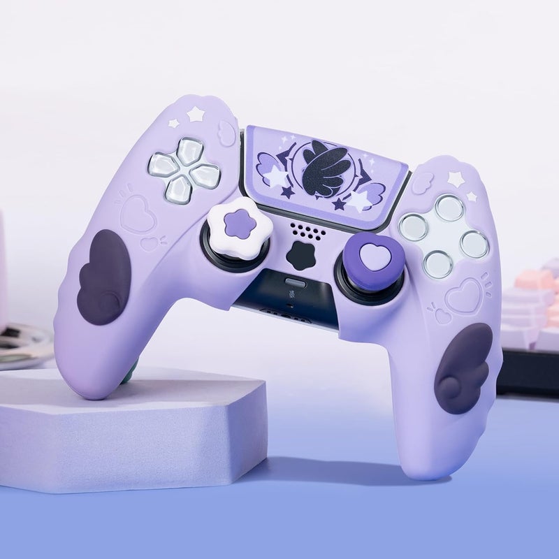 Luckam Wireless Controller Skin Set for PS5, Silicone Protective Cover with Grip Caps and Stickers, Star Wings Design, Purple Edition - Image 3