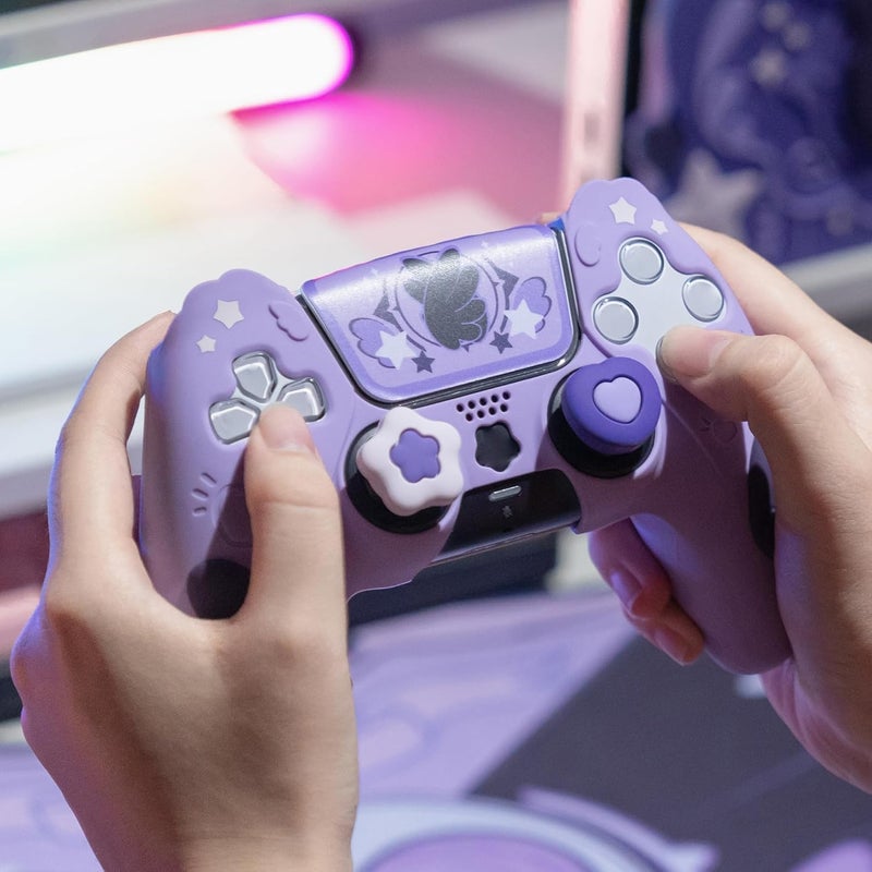 Luckam Wireless Controller Skin Set for PS5, Silicone Protective Cover with Grip Caps and Stickers, Star Wings Design, Purple Edition - Image 2