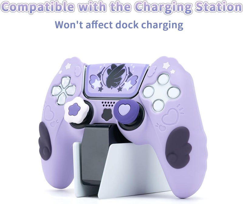 Luckam Wireless Controller Skin Set for PS5, Silicone Protective Cover with Grip Caps and Stickers, Star Wings Design, Purple Edition - Image 4