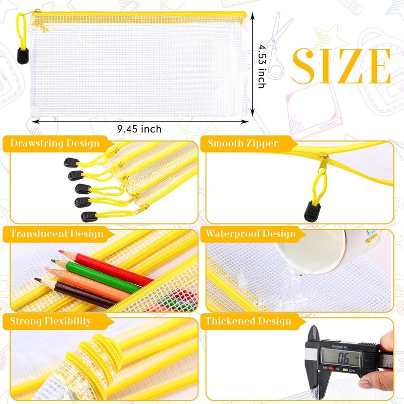 Sherr 120 Pcs Mesh Zipper Pouch Bulk Pencil Pouches 9.45'' x 4.53'' Small Clear Mesh Bags with Zipper A6 Waterproof File Bag Pencil Case for School Office Travel Organization (Yellow) - Image 2