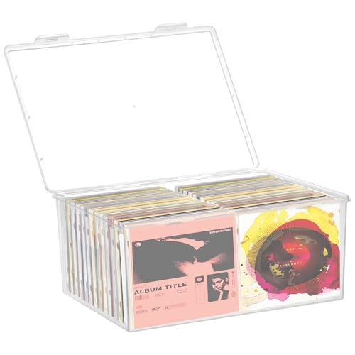 YEXEXINM Stackable Clear Plastic CD Organizer119x 85CD Storage Box Clear CD Holder Case with Lids Store 40 CDs Storage Container Shelf Organizer Bin for DVDsVideo Games Bluray Books Home Office - Image 1