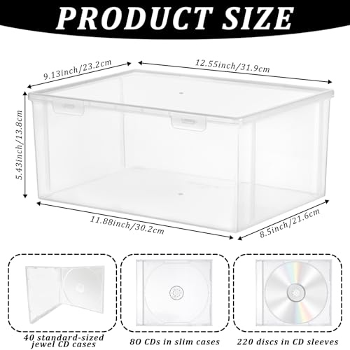 YEXEXINM Stackable Clear Plastic CD Organizer119x 85CD Storage Box Clear CD Holder Case with Lids Store 40 CDs Storage Container Shelf Organizer Bin for DVDsVideo Games Bluray Books Home Office - Image 3