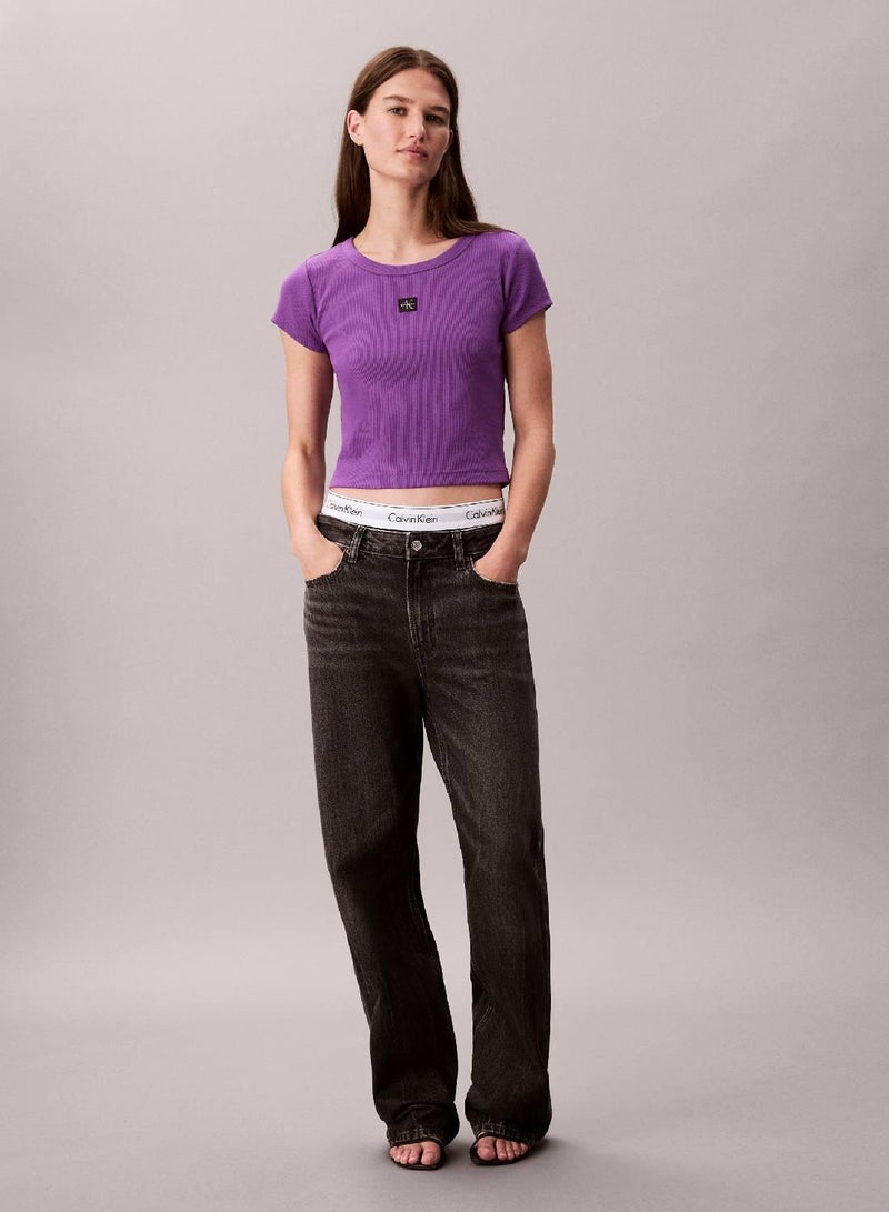 Calvin Klein Jeans Slim Ribbed Cotton Badge T-Shirt - Image 1