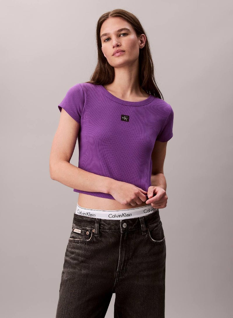 Calvin Klein Jeans Slim Ribbed Cotton Badge T-Shirt - Image 2