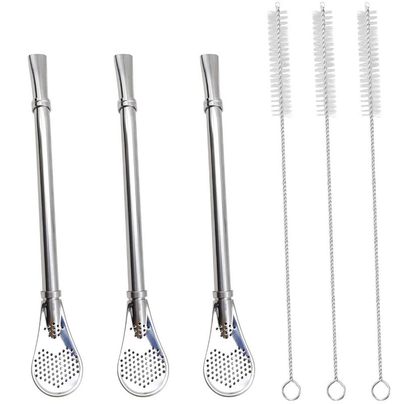 GFDesign GFDesign Yerba Mate Bombilla Gourd Drinking Filter Straws Stirrer FoodGrade 188 Stainless Steel  Set of 3 with 3 Cleaning Brushes  61 Long 