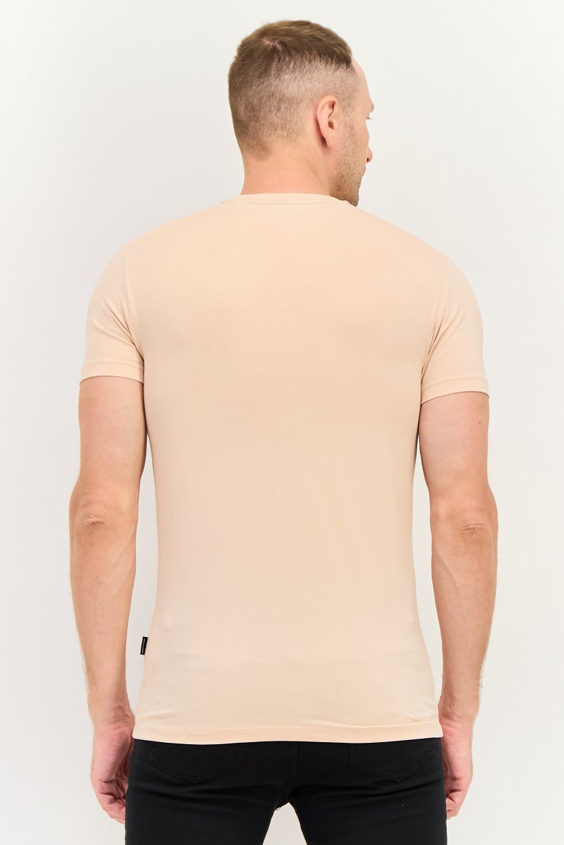 Men Crew Neck Short Sleeve Graphic Print T-Shirt, Peach