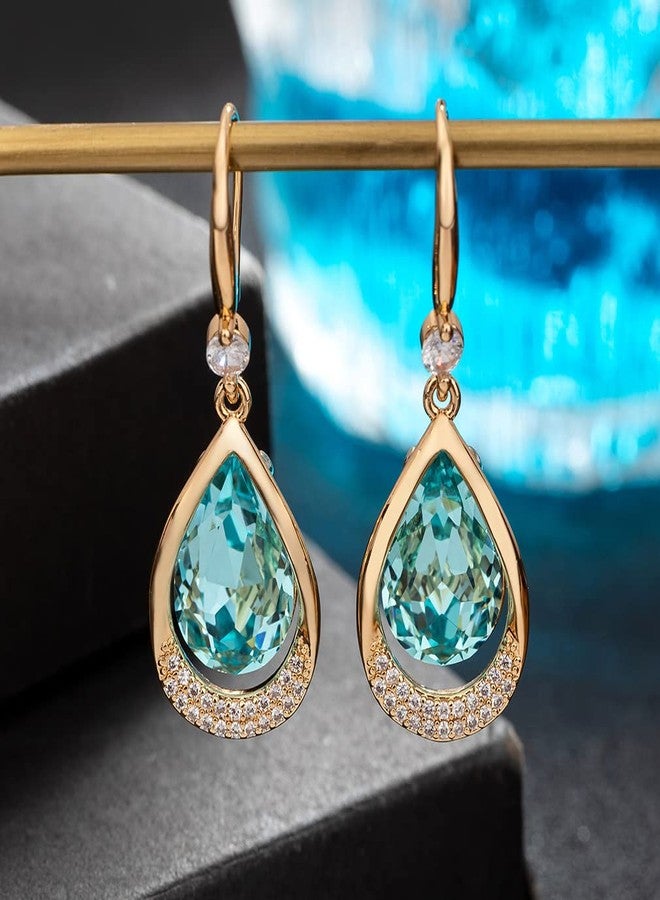 إيفيفك أقراط متدلية على شكل دمعة مجوفة مرصعة بكريستال نمساوي للنساء، مطلية بالذهب الوردي عيار 14 قيراط، مجوهرات مضادة للحساسية (أكوامارين) - Image 3