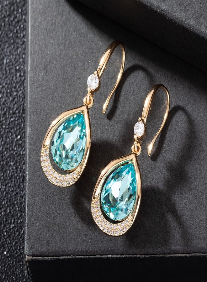 إيفيفك أقراط متدلية على شكل دمعة مجوفة مرصعة بكريستال نمساوي للنساء، مطلية بالذهب الوردي عيار 14 قيراط، مجوهرات مضادة للحساسية (أكوامارين) - Image 5