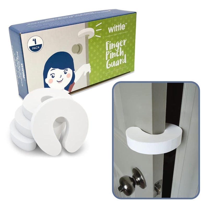 Wittle Baby Proofing Door Stopper - 4Pk, Soft Eva Foam Finger Pinch Guard, Prevents Injuries, Slamming Doors, Child Or Pet From Getting Locked In Room, White - Image 1