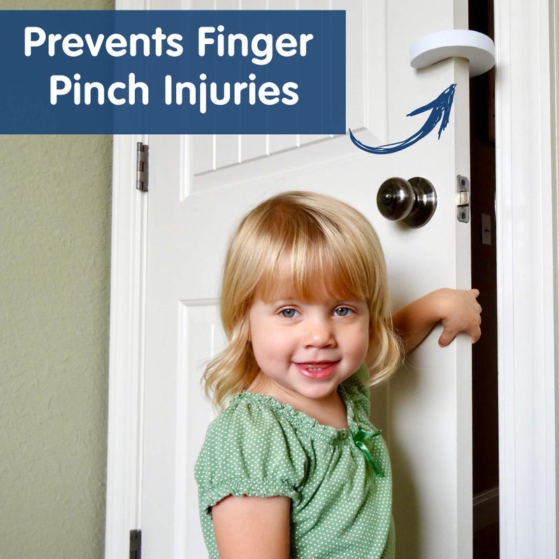 Wittle Baby Proofing Door Stopper - 4Pk, Soft Eva Foam Finger Pinch Guard, Prevents Injuries, Slamming Doors, Child Or Pet From Getting Locked In Room, White - Image 2