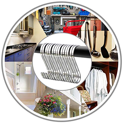 YourGift 20 Pack Flat S Hooks Stainless Steel 3 inches S Shaped Hanging Hooks for Kitchen, Bathroom, Bedroom and Office (Medium) - Image 3