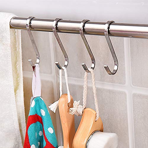 YourGift 20 Pack Flat S Hooks Stainless Steel 3 inches S Shaped Hanging Hooks for Kitchen, Bathroom, Bedroom and Office (Medium) - Image 5