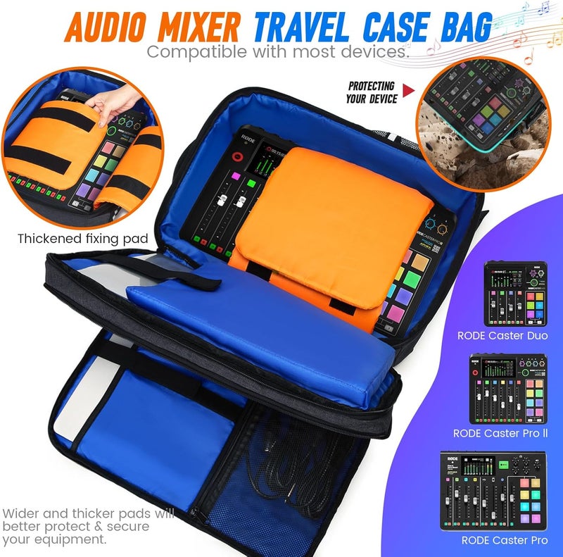 RUCYEN حقيبة سفر لمزج الصوت ، حقيبة ظهر لتخزين خلاط DJ متوافقة مع RODECaster Pro و RODECaster Pro II و RC Duo، حقيبة خلاط بودكاست للميكروفونات والمزيد من معدات البودكاست - Image 2