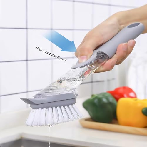 Recluse Multi-Purpose Washing Up with Detergent Dispenser,Pot Washing Brush, Non-Stick Oil Kitchen Cleaning Brush, Long Handle Dishwashing Automatic Sponge Cleaner Household Cleaning Tools - Image 3