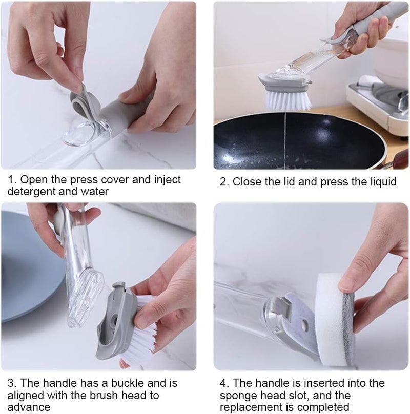 Recluse Multi-Purpose Washing Up with Detergent Dispenser,Pot Washing Brush, Non-Stick Oil Kitchen Cleaning Brush, Long Handle Dishwashing Automatic Sponge Cleaner Household Cleaning Tools - Image 4