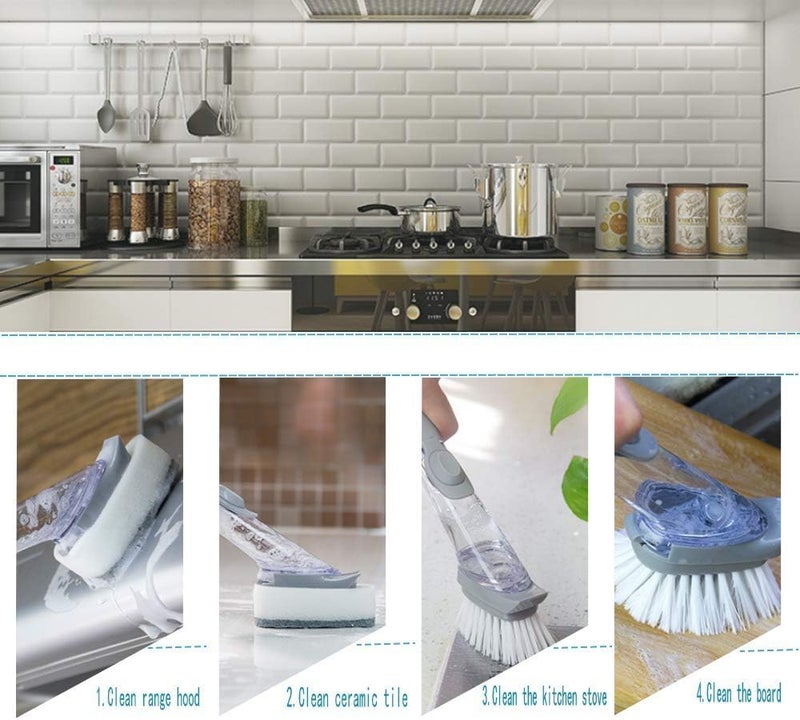 Recluse Multi-Purpose Washing Up with Detergent Dispenser,Pot Washing Brush, Non-Stick Oil Kitchen Cleaning Brush, Long Handle Dishwashing Automatic Sponge Cleaner Household Cleaning Tools - Image 5