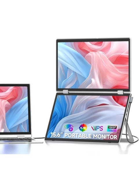 V2COM Laptop Screen Extender, 15.6" Folding Portable Monitor for Laptop, 1080P FHD IPS Triple Monitor Extension for Laptop with Windows MacOS, One Cable/340° Rotation/VESA Mountable/Ergo Design