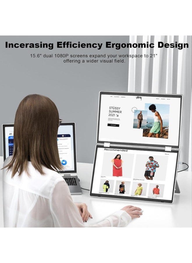 V2COM Laptop Screen Extender, 15.6" Folding Portable Monitor for Laptop, 1080P FHD IPS Triple Monitor Extension for Laptop with Windows MacOS, One Cable/340° Rotation/VESA Mountable/Ergo Design