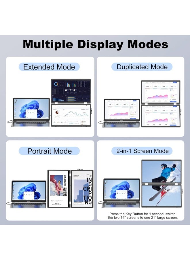 V2COM Laptop Screen Extender, 15.6" Folding Portable Monitor for Laptop, 1080P FHD IPS Triple Monitor Extension for Laptop with Windows MacOS, One Cable/340° Rotation/VESA Mountable/Ergo Design