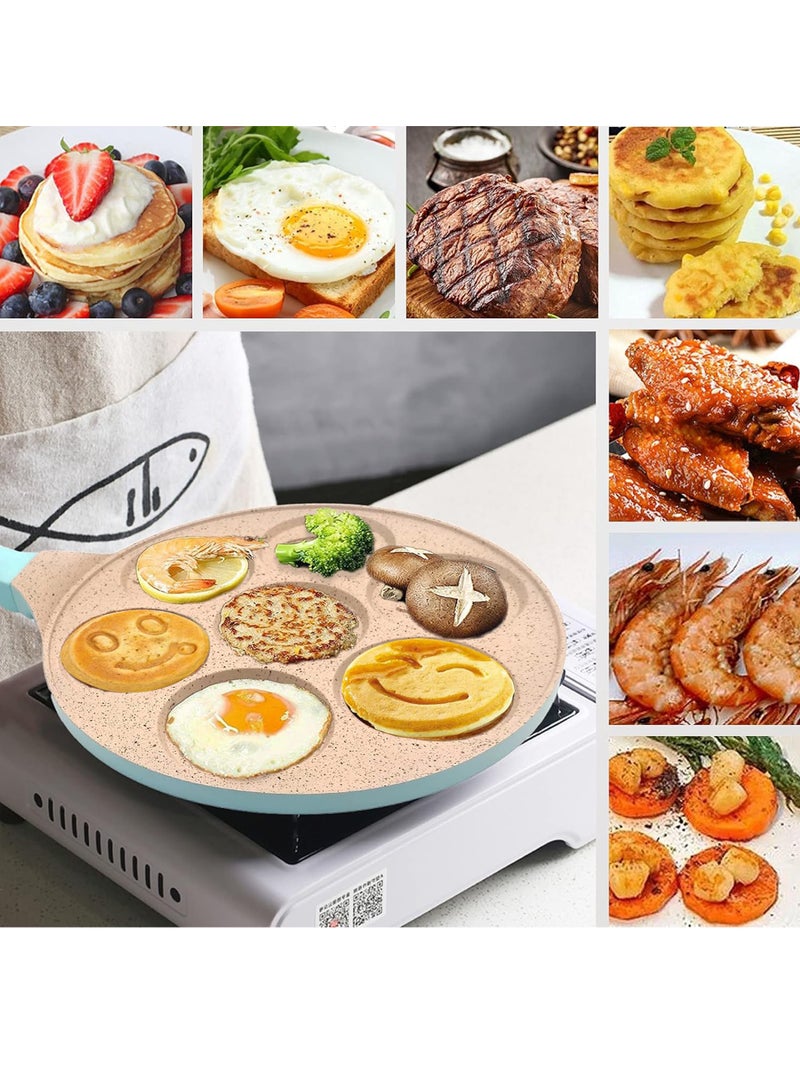 Uwals Nonstick Pancake Pan, 7 Smiley Face Pancake Griddle, Soft Touch Handle Fun Breakfast for Kids, 10.2 in Crepe Pan for Gas Stoves (Blue Color) - Image 5