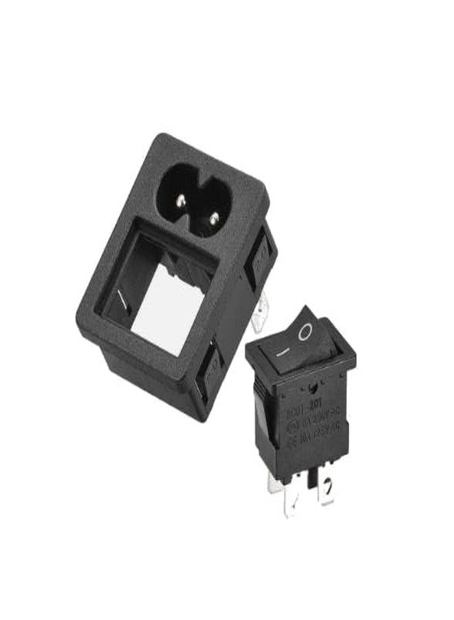 CentIoT - IEC320 C8 Power Cord Inlet Socket Receptacle - ON-Off 4PIN DPST Rocker Switch (Black) - Image 1