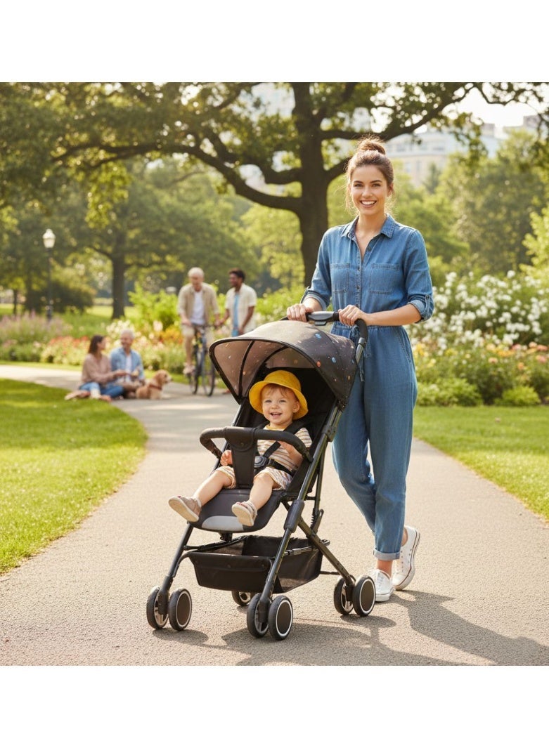 Toyland Baby Stroller with Star Print Canopy – Lightweight Foldable Travel Pram with Storage Basket for Newborns & Toddlers - Image 2