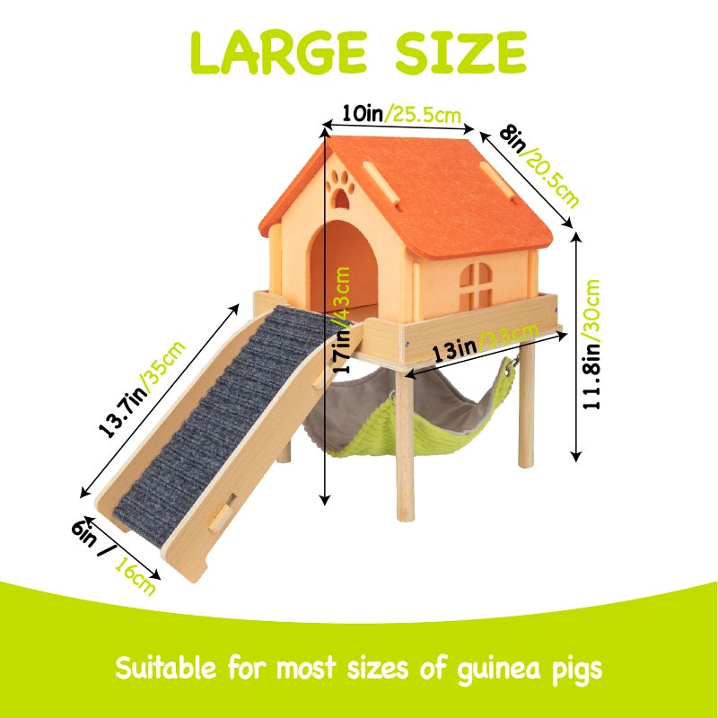 BESNEW 3 in 1 Enlarged Guinea Pig Hammock,Wooden Guinea Pig Hideout with House & Platform & Stairs Small Animal Toys for Hiding Sleeping Activities - Image 4
