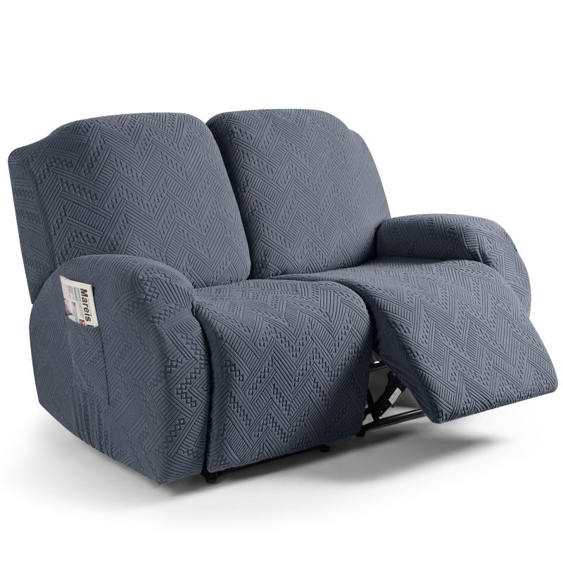Ruaozz Recliner Sofa Covers Recliner Chair Covers Loveseat Recliner Slipcovers with Pockets Washable Furniture Protector with Elastic Bottom 2 Seater Grey