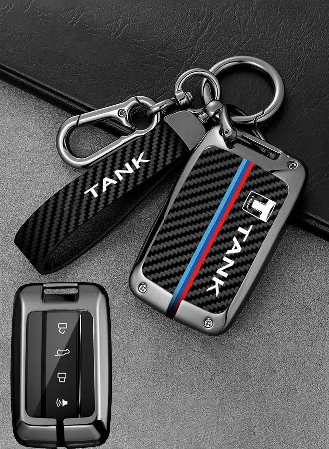 Car Key Case, Carbon Fiber All-Wrapped Key Case,  Car Remote Key Cover Protector, Suitable For Tank 500/Tank 300 key Protection Case High-end Zinc Alloy Car Key Case - Image 1