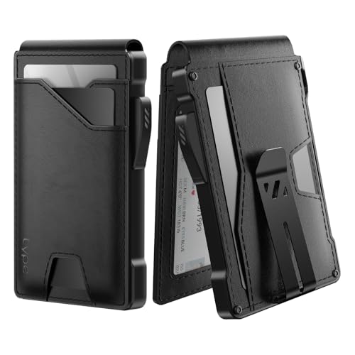 typecase Tactical Wallet for Men Card Holder: Pop Up Card Case, Genuine Leather, Smart, RFID Blocking, Slim, Minimalist, Thin, Front Pocket - 9-13 Card Capacitiy, ID Window, Money Clip (Black) - Image 1