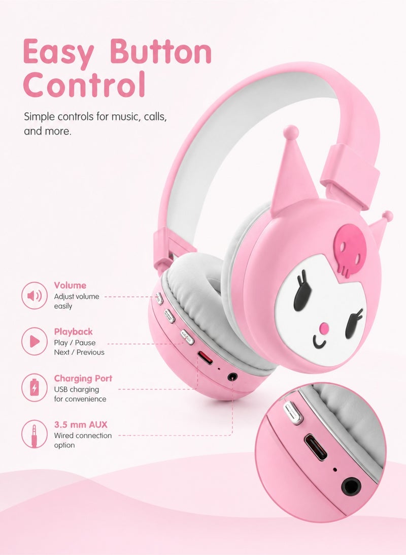 kuromi Cartoon Wireless Bluetooth Headphones — Foldable Gaming Headset (with FM Radio, TF Card Slot, Stereo Sound) | Compatible with PC, Smartphones, Tablets | Suitable for Kids, Teens, and Adults (Cute Design) - Image 4