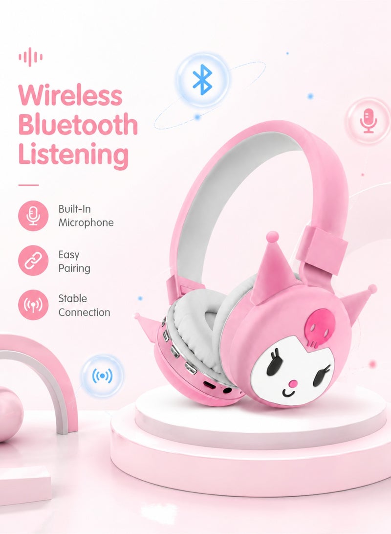 kuromi Cartoon Wireless Bluetooth Headphones — Foldable Gaming Headset (with FM Radio, TF Card Slot, Stereo Sound) | Compatible with PC, Smartphones, Tablets | Suitable for Kids, Teens, and Adults (Cute Design) - Image 3