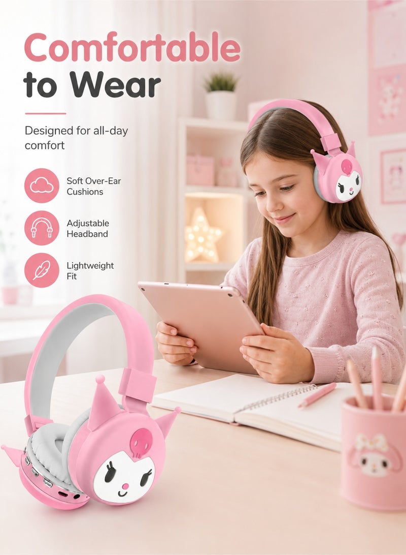 kuromi Cartoon Wireless Bluetooth Headphones — Foldable Gaming Headset (with FM Radio, TF Card Slot, Stereo Sound) | Compatible with PC, Smartphones, Tablets | Suitable for Kids, Teens, and Adults (Cute Design) - Image 2