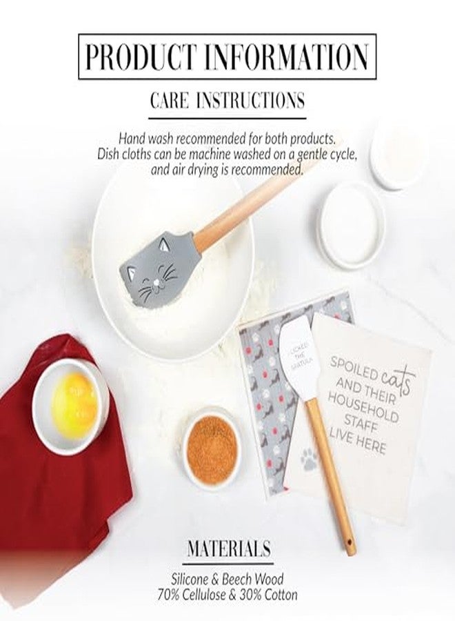 شركة بافيليون جيفت شركة بافيليون للهدايا - قطط مدللة - طقم من منشفتي أطباق سويديتين مقاس 7.75 بوصة، طقم ملاعق مسطحة مقاس 12 بوصة و9.75 بوصة، هدية مثالية لمحبي القطط - Image 4