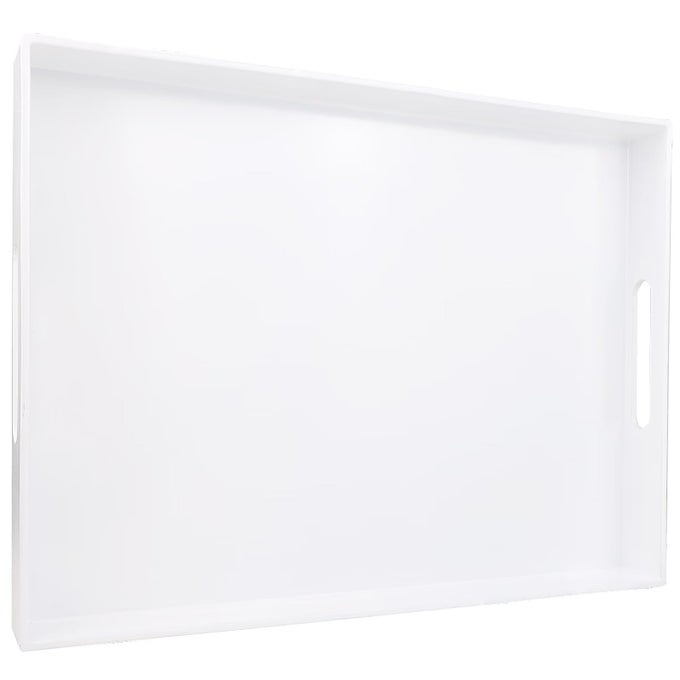 WHITE SERVING TRAY FOR COFFEE TABLE RECTANGULAR PLASTIC DECORATIVE TRAY WITH HANDLES FOR ENTERTAINING OUTDOOR PATIO LIVING ROOM OTTOMAN BATHROOM COUNTER 11815716