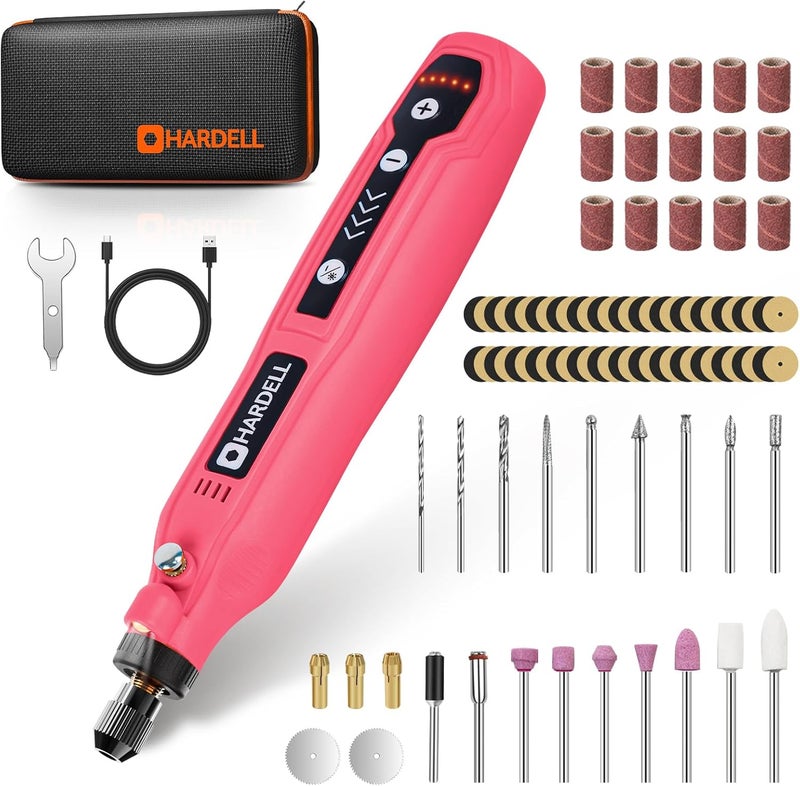 HARDELL Mini Cordless Rotary Tool Kit, 5-Speed and USB Charging with 69 Accessories, Multi-Purpose 3.7V Power Rotary Tool for Sanding, Polishing, Drilling, Etching, Engraving, DIY Crafts (light pink) - Image 1