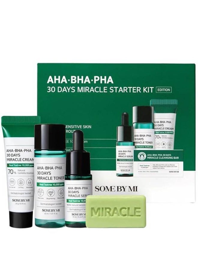 SOME BY MI AHA BHA PHA 30 Days Starter Kit – Exfoliating Toner, Pore-Clearing Serum, Soothing Cream & Cleansing Bar | Anti-Acne Travel Set for Oily & Combination Skin | Gentle Daily Peel, Smoother Texture, Tighter-Looking Pores (Toner 1.01oz, Serum 0.33oz, Cream 0.7oz, Bar 1.05oz) - Image 1