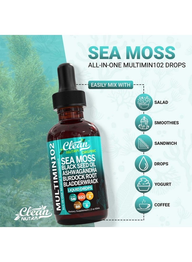 Clean Nutraceuticals Clean Nutraceuticals Sea Moss Drops Supplement Liquid with Black Seed Oil Ashwagandha Burdock Root & Bladderwrack - Multimineral Organic Non-GMO Vegan for Gut Heath Skin Immune Support Hair (2) - Image 3