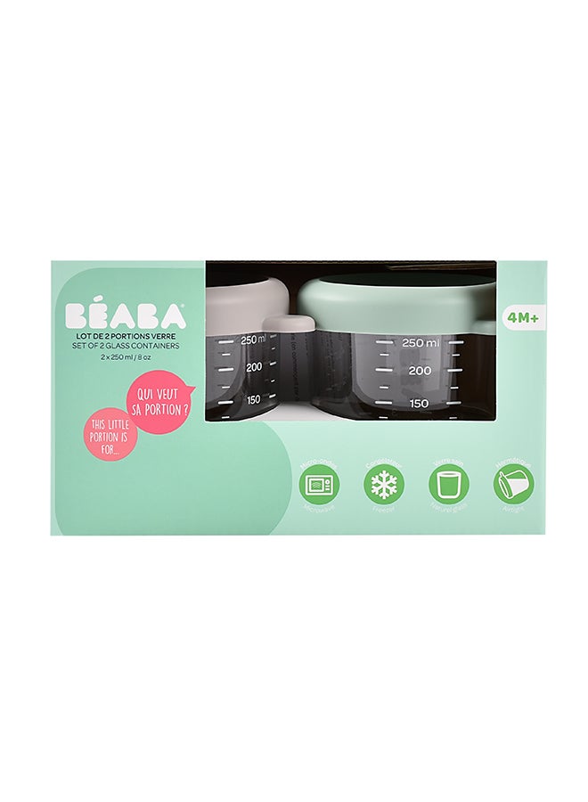 BEABA Set Of 2 Glass Baby Food Storage Jars, Sage Green And Gazelle, 250 ML - Image 3