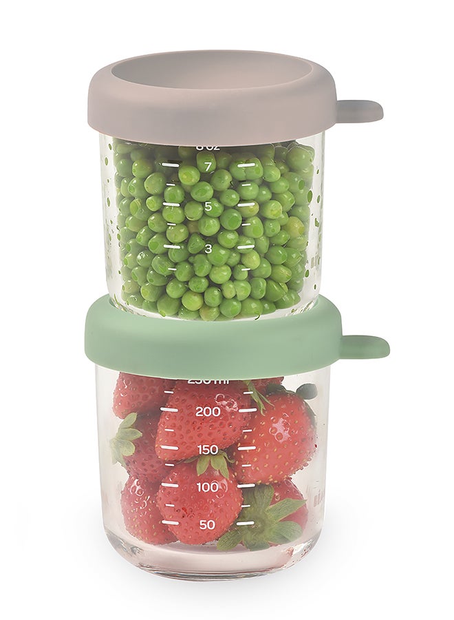 BEABA Set Of 2 Glass Baby Food Storage Jars, Sage Green And Gazelle, 250 ML - Image 4