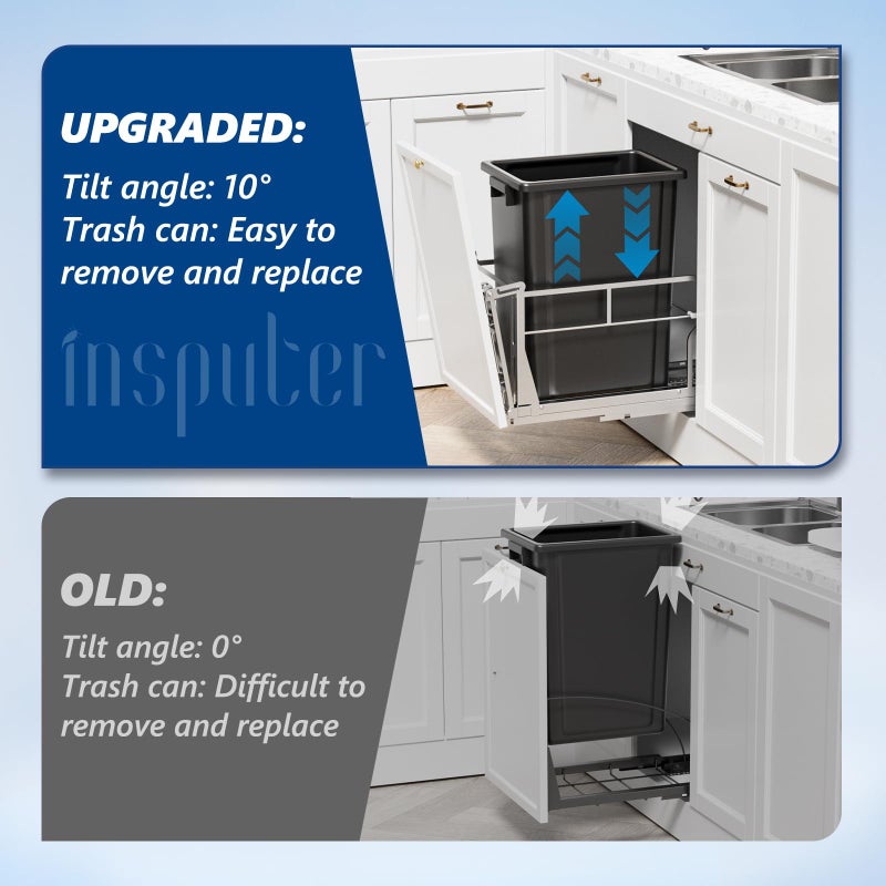 Insputer Pull Out Trash Can Under Cabinet with Tiltable 10Â° & 10 Gal Garbage bin, Under Sink Trash Can Kit for Kitchen, Easy to Take Out Bin, Requires Minimum Cabinets Opening 12" W X 18" D - Image 3